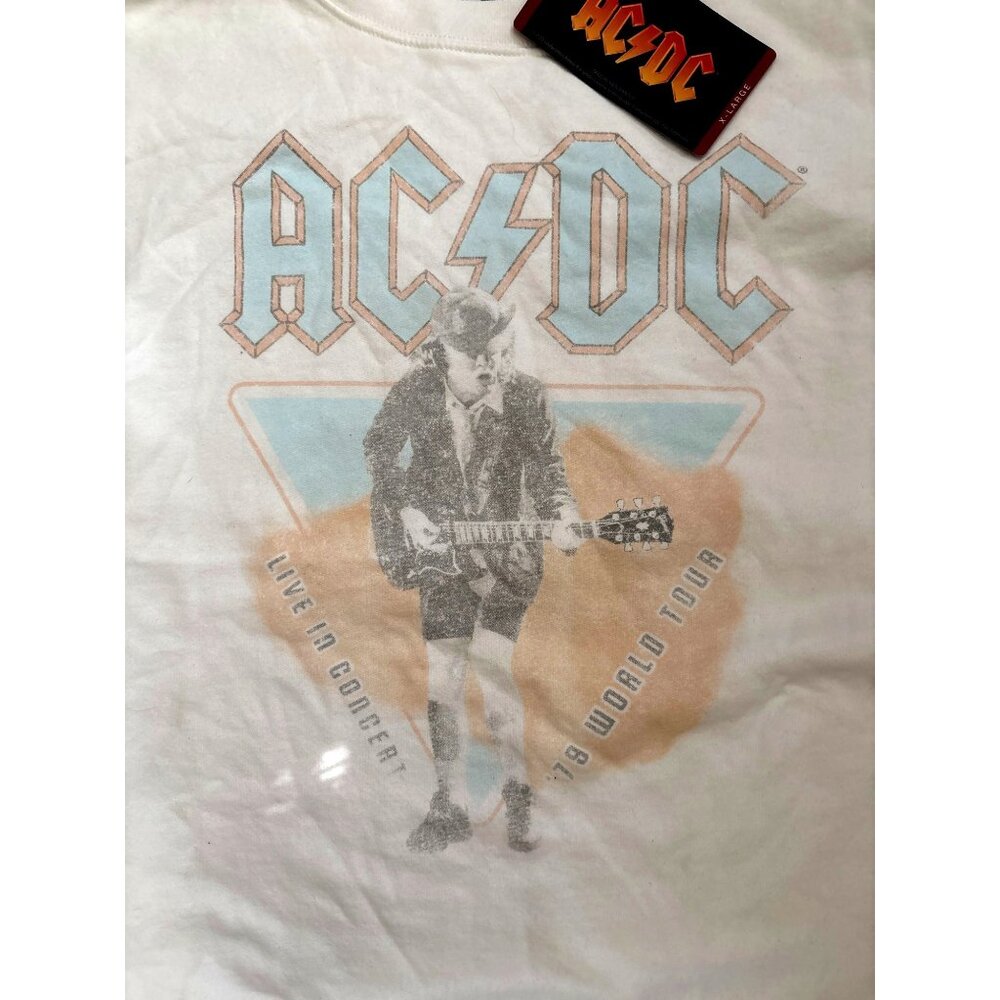 NWT AC/DC Womens XL White Sweatshirt Live In Concert 1978 World Tour Graphic